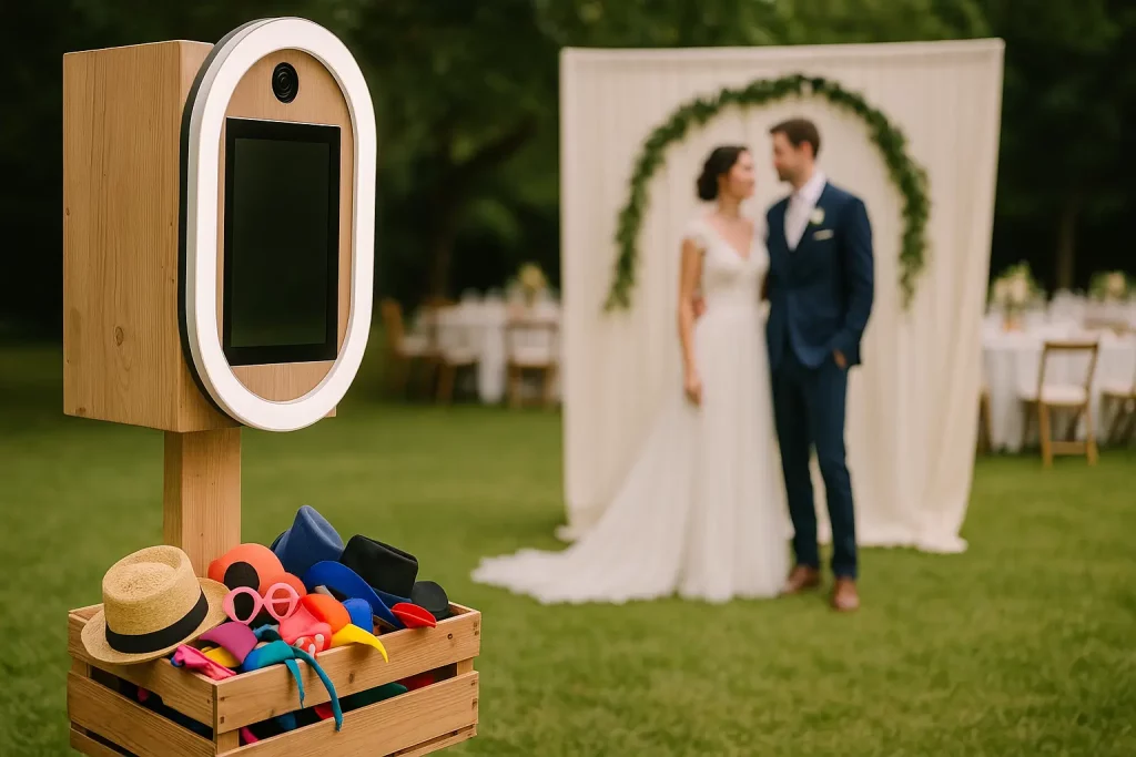 Photobooth avec accessoires pour mariage en plein air élégant